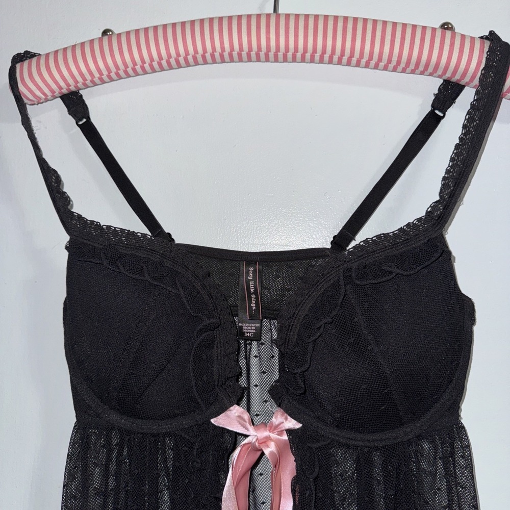 2011 Victoria's Secret Sexy Little Things Gothic Coquette Polka Dot Top 34C - Picture 2 of 4